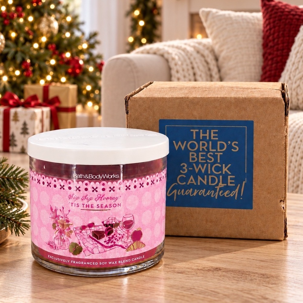 Bath & Body Works Tis The Season 3-Wick Scented Candle Red Apple Cinnamon 110-15